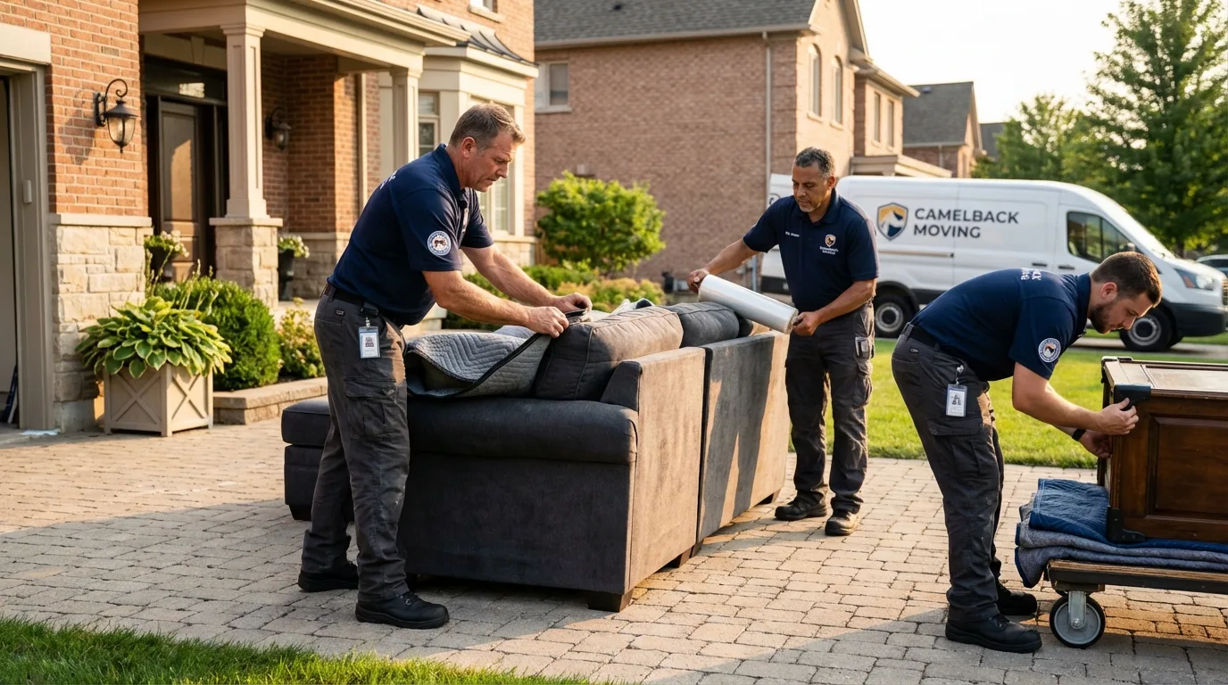 Large estate moving crew wrapping furniture in Beaumont, CA