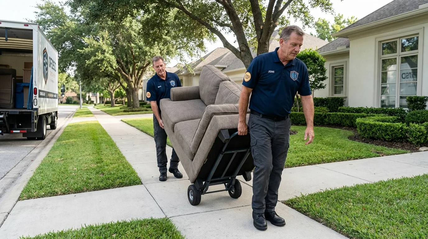 Local residential moving crew loading furniture in Beaumont, CA